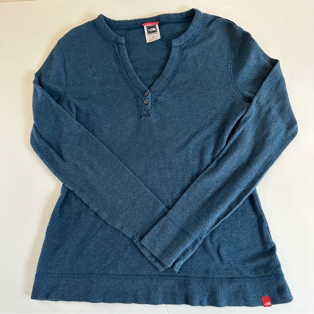 North Face Medium Blue Long Sleeve Thermal Knit Top Gorpcore‎ Cabincore Outdoor - Picture 7 of 8